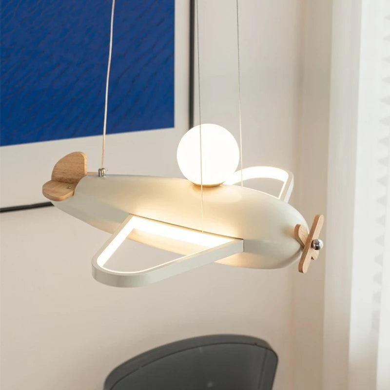 Lampa samolot, wisząca, biała, przód, do pokoju dziecięcego