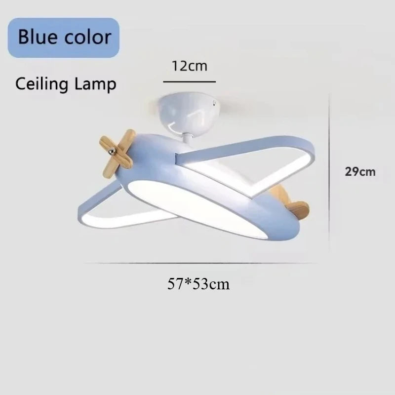 Lampa samolot, sufitowa, niebieska, przód, do pokoju dziecięcego