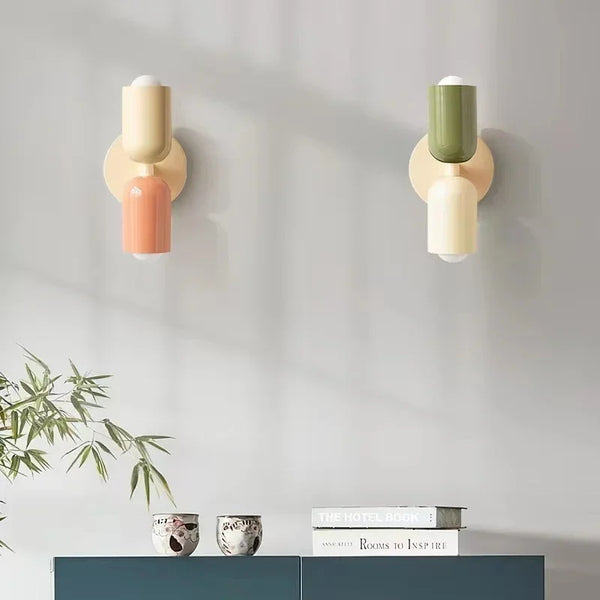 Kinkiet Macaron podwójny w pastelowych kolorach – lampa ścienna LED do sypialni