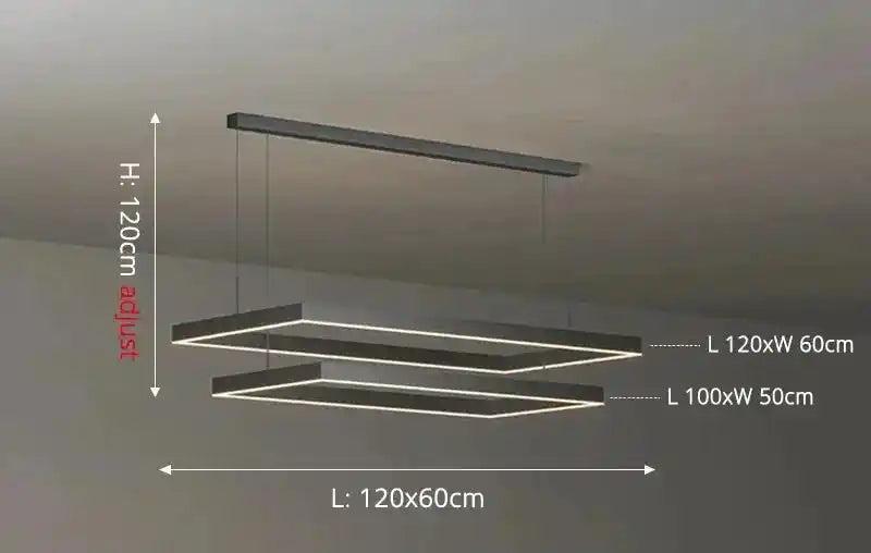 Nowoczesna lampa sufitowa Busmos w kształcie prostokątów z regulowaną wysokością i białym światłem