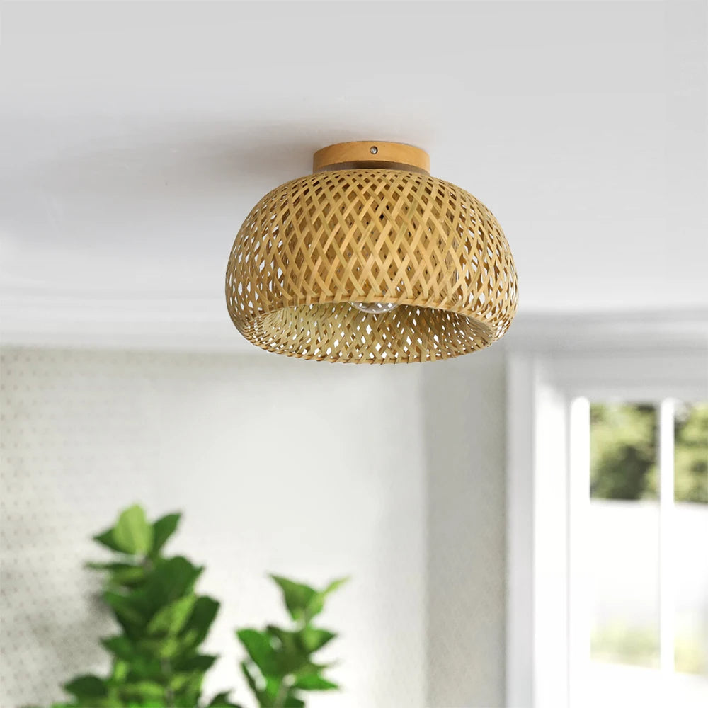 Uniwersalna lampa sufitowa z plecionym abażurem w naturalnym stylu do wnętrz