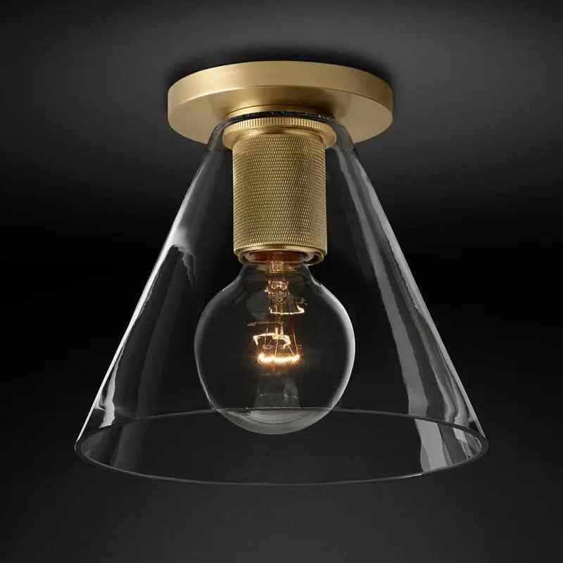 Nowoczesna lampa sufitowa Vira ze złotym uchwytem i przezroczystym stożkowym kloszem
