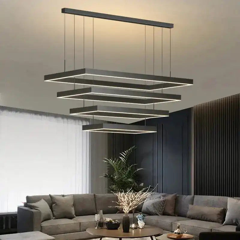 Nowoczesna lampa sufitowa Busmos z geometrycznym designem w stylowym salonie