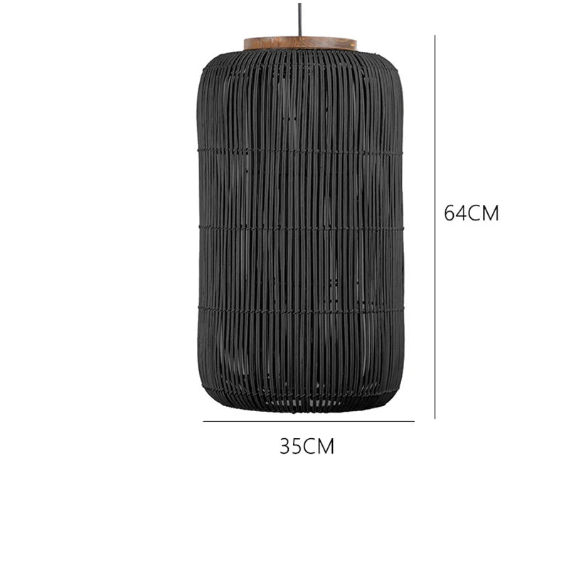 Czarna lampa wisząca BOHO HomeLover o wysokości 64 cm i średnicy 35 cm z drewnianym wykończeniem