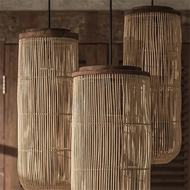 HomeLover lampa wisząca BOHO z naturalnego drewna i wikliny w stylu boho do salonu