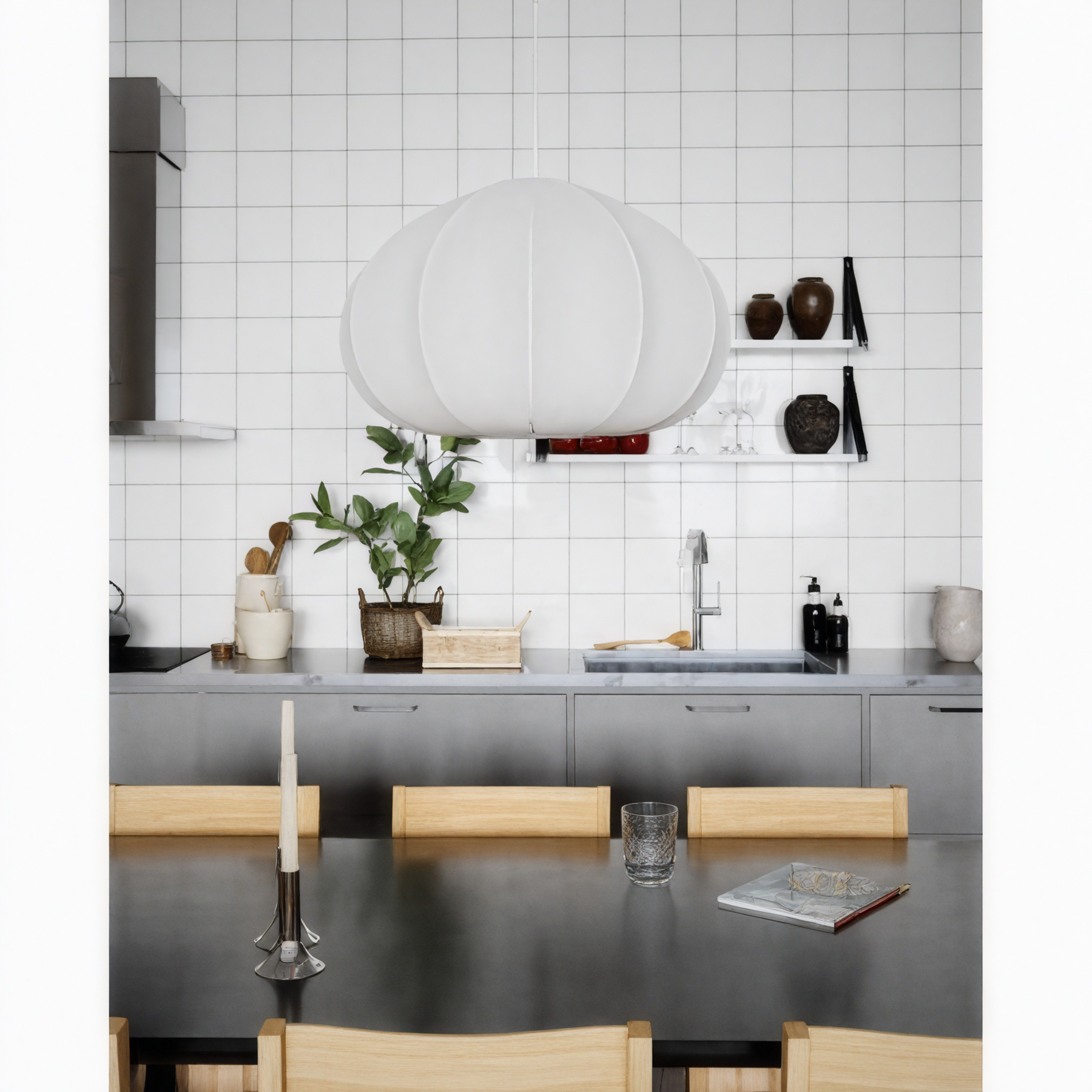 Lampa wisząc do salonu Hurtlamp w nowoczesnym wnętrzu kuchni z drewnianym stołem