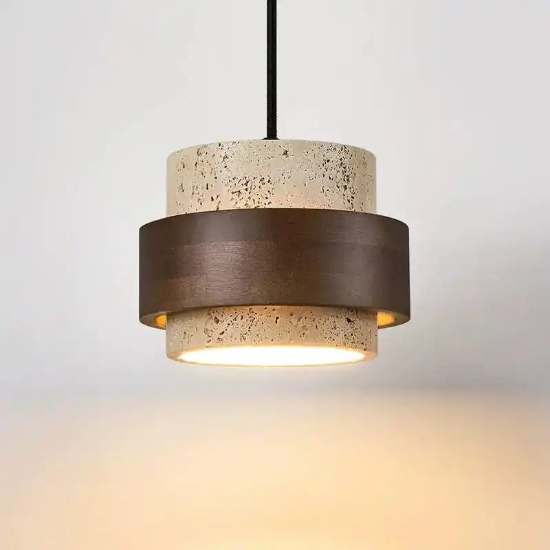 Nowoczesna lampa wisząca z betonowym i drewnianym kloszem o ciepłym świetle