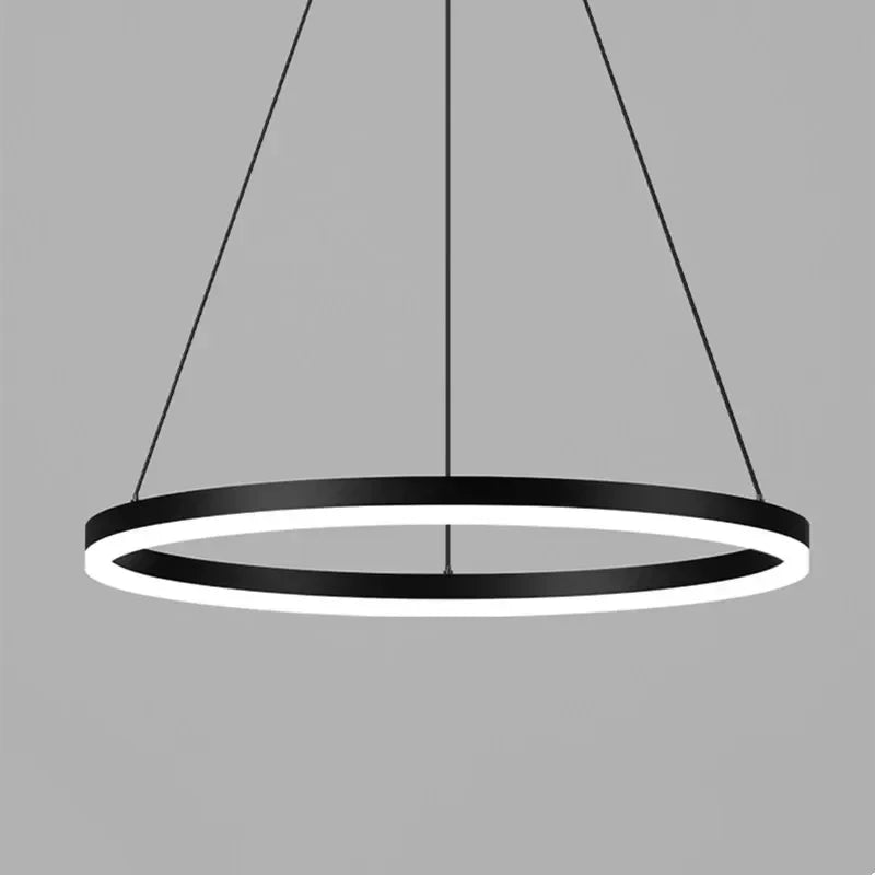 Nowoczesna lampa wisząca DAMIASMIL w kształcie cienkiego czarnego pierścienia z białym światłem LED