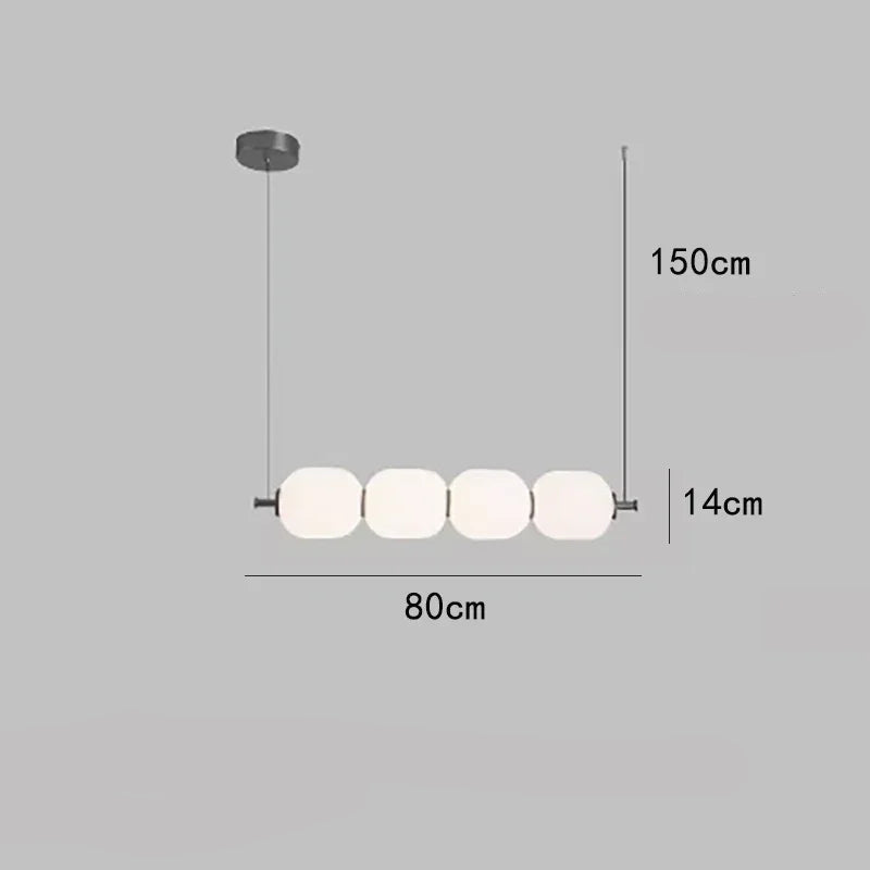 Lampa wisząca SANDYHA o długości 80 cm i wysokości 150 cm, z białymi kloszami