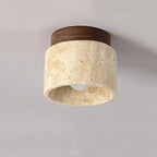 SKXL lampa z naturalnych materiałów sufitowa z kamiennym kloszem i drewnianą podstawą