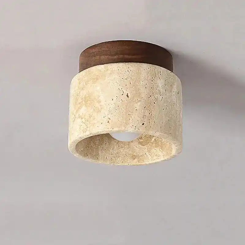 SKXL lampa z naturalnych materiałów sufitowa z kamiennym kloszem i drewnianą podstawą