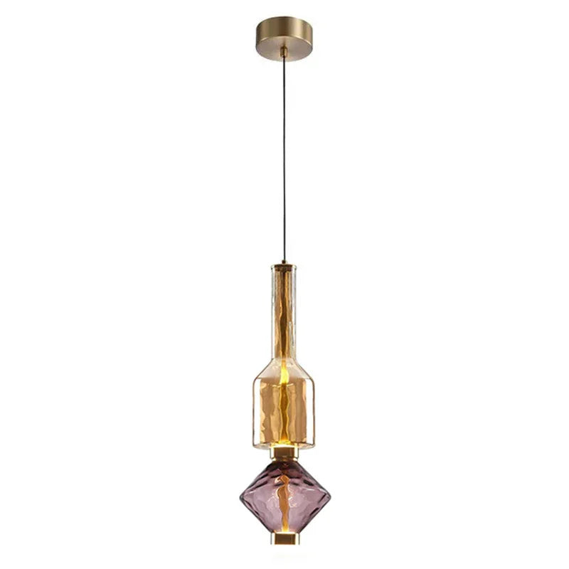Lampa z włoskiego szkła, wisząca, w kolorze złotym i fioletowym, przód, do salonu