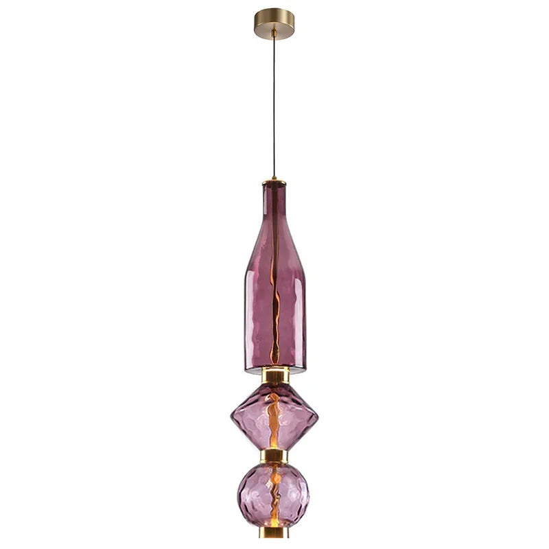 Lampa z włoskiego szkła, wisząca, różowa, kadr przód, przeznaczenie do salonu