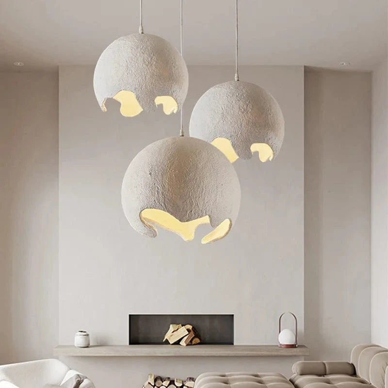 Nowoczesna szara lampa wisząca DRMIYA z unikalnym designem w trzech kształtach do salonu