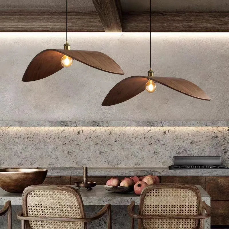 HomeLover lampa do salonu wisząca drewniana w kształcie liści podwójna nad stołem jadalnym