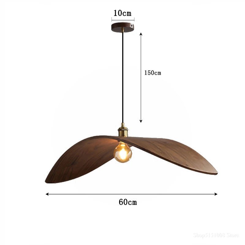 HomeLover lampa do salonu wisząca z drewnianym kloszem w kształcie płatka i odsłoniętą żarówką 60cm, regulowany przewód 150cm