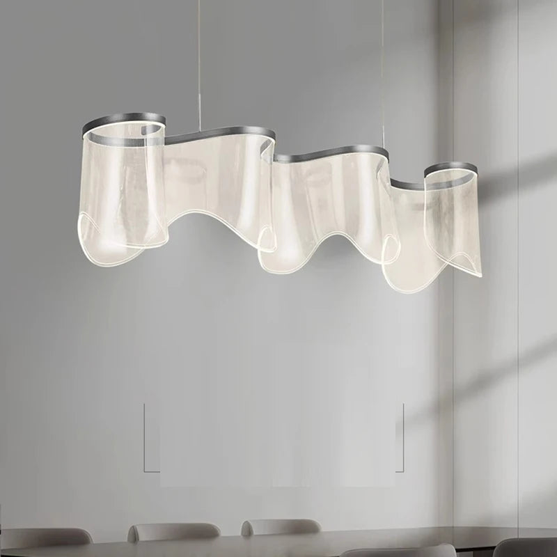 ProFix nowoczesna lampa wisząca falista z przezroczystego akrylu z metalową krawędzią nad stołem