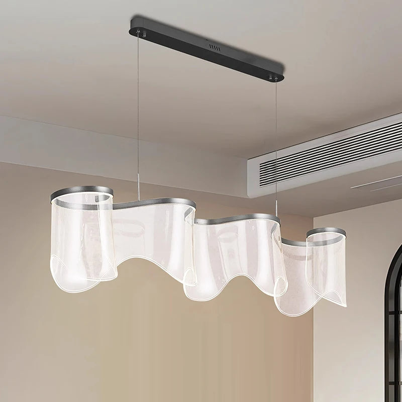 ProFix nowoczesna lampa wisząca z przezroczystym falowanym abażurem i srebrnymi obrzeżami do jadalni