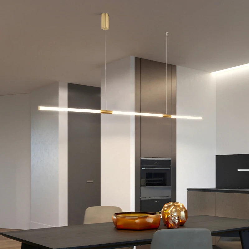 Nowoczesna lampa wisząca BANDENGGONG o minimalistycznym designie nad stołem w jadalni