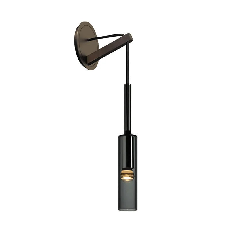 Nowoczesna lampa ścienna SterilAir z czarnym metalowym kloszem i szklanym cylindrem