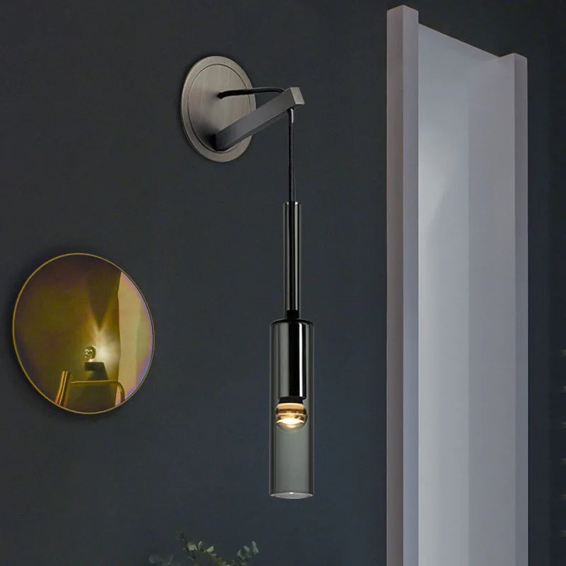 Nowoczesna czarna lampa ścienna SterilAir z cylindrycznym kloszem LED do salonu