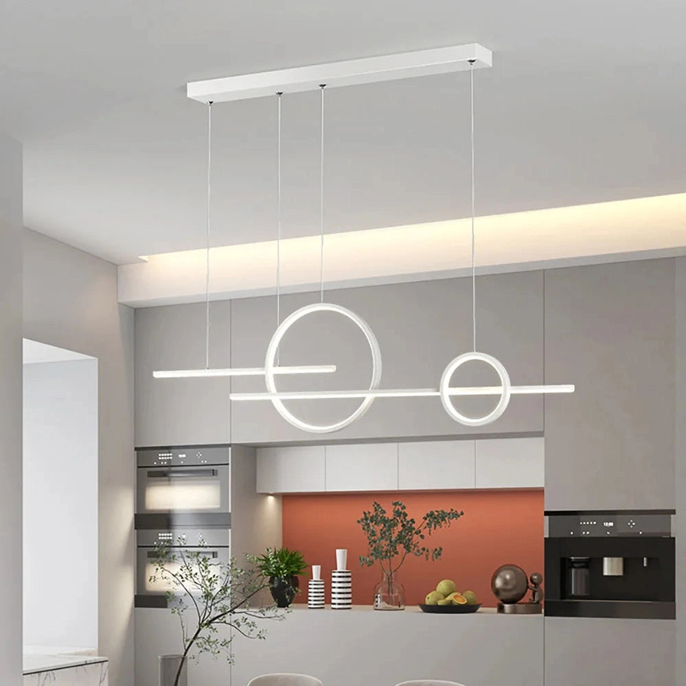 Nowoczesne lampa wisząca ASCELINA z geometrycznym designem w białym kolorze do kuchni