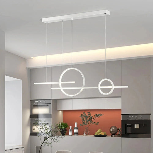 Nowoczesne lampa wisząca ASCELINA z geometrycznym designem w białym kolorze do kuchni