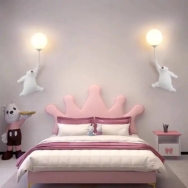 Lampy dla dzieci JIANKEXING z białymi lampami ściennymi w kształcie misiów w pokoju dziecięcym