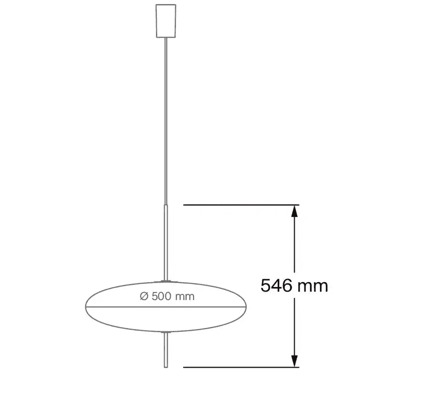 Schemat techniczny nowoczesnej lampy wiszącej JIANKEXING z wymiarami 500 mm średnicy i 546 mm długości