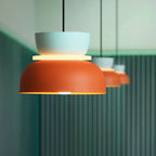 Pastelowa lampa wisząca, typ lampy, pomarańczowy i niebieski, kadr przód, przeznaczenie salon