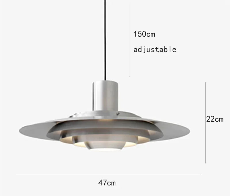 Stalowa lampa sufitowa o regulowanej wysokości 150 cm i średnicy 47 cm, nowoczesny design