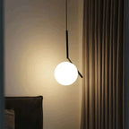 Stylowa lampa do salonu Feimefeiyou wisząca z kulistym białym kloszem i czarnym uchwytem
