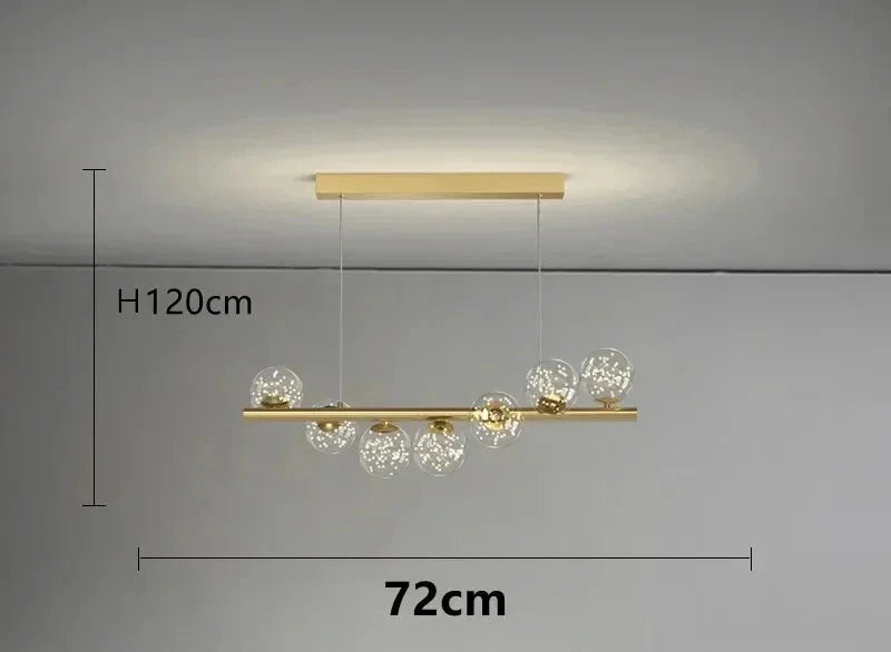 Żyrandol TAONUANSHU wiszący z 8 szklanymi kulami i złotym wykończeniem o długości 72 cm i wysokości 120 cm